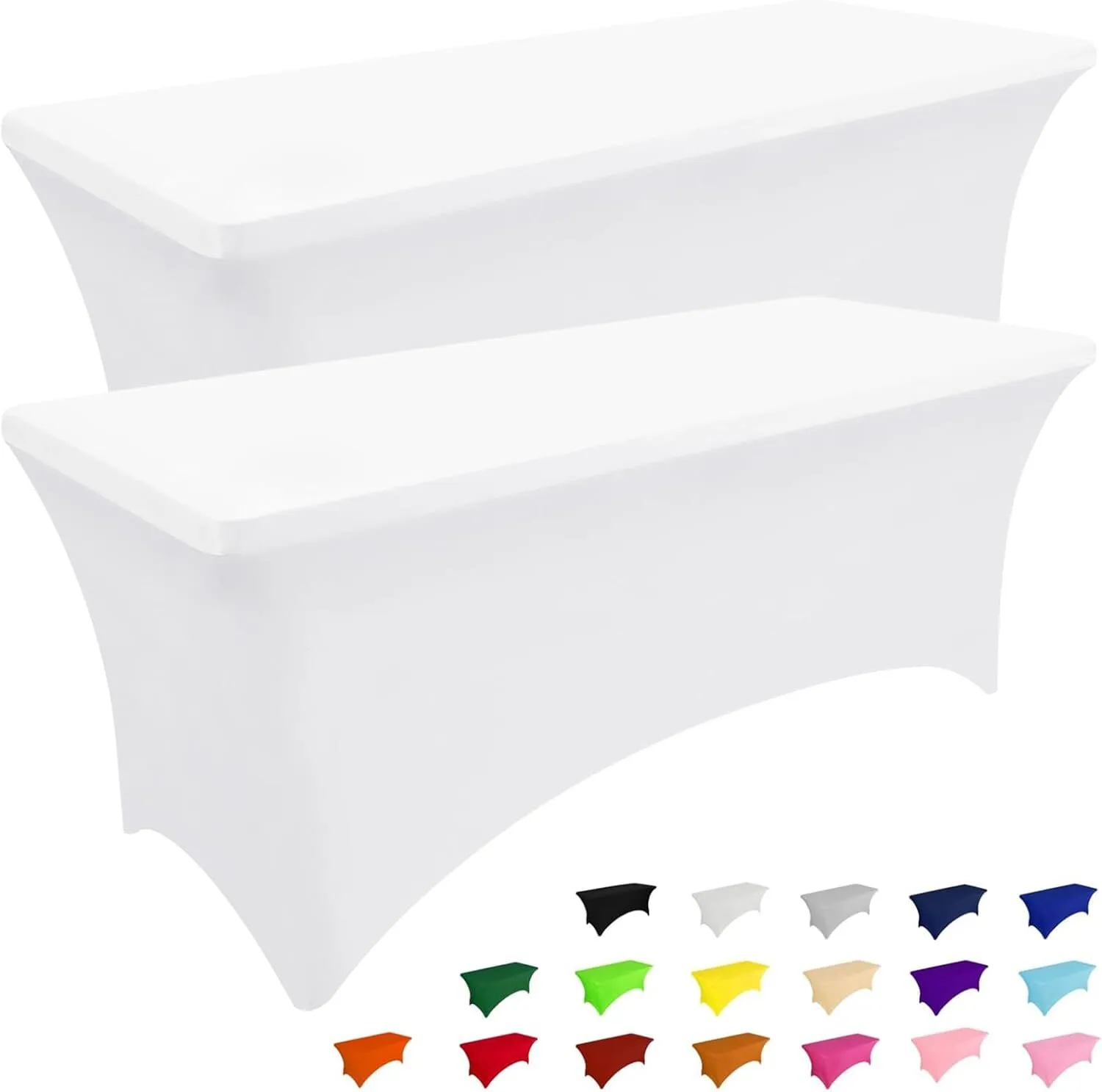 2 Pack Spandex Table Cloth 6FT, Elastic Fitted Stretch Tablecloths, Washable and Wrinkle Free Rectangular Patio Table Cover for Outdoor, Wedding, Banquet & Parties (White, 72Lx30Wx30H Inch)