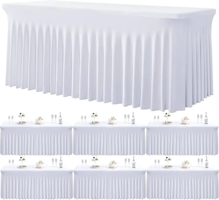 4 Feet White Rectangular Pleated Table Skirt (includes table clamps)