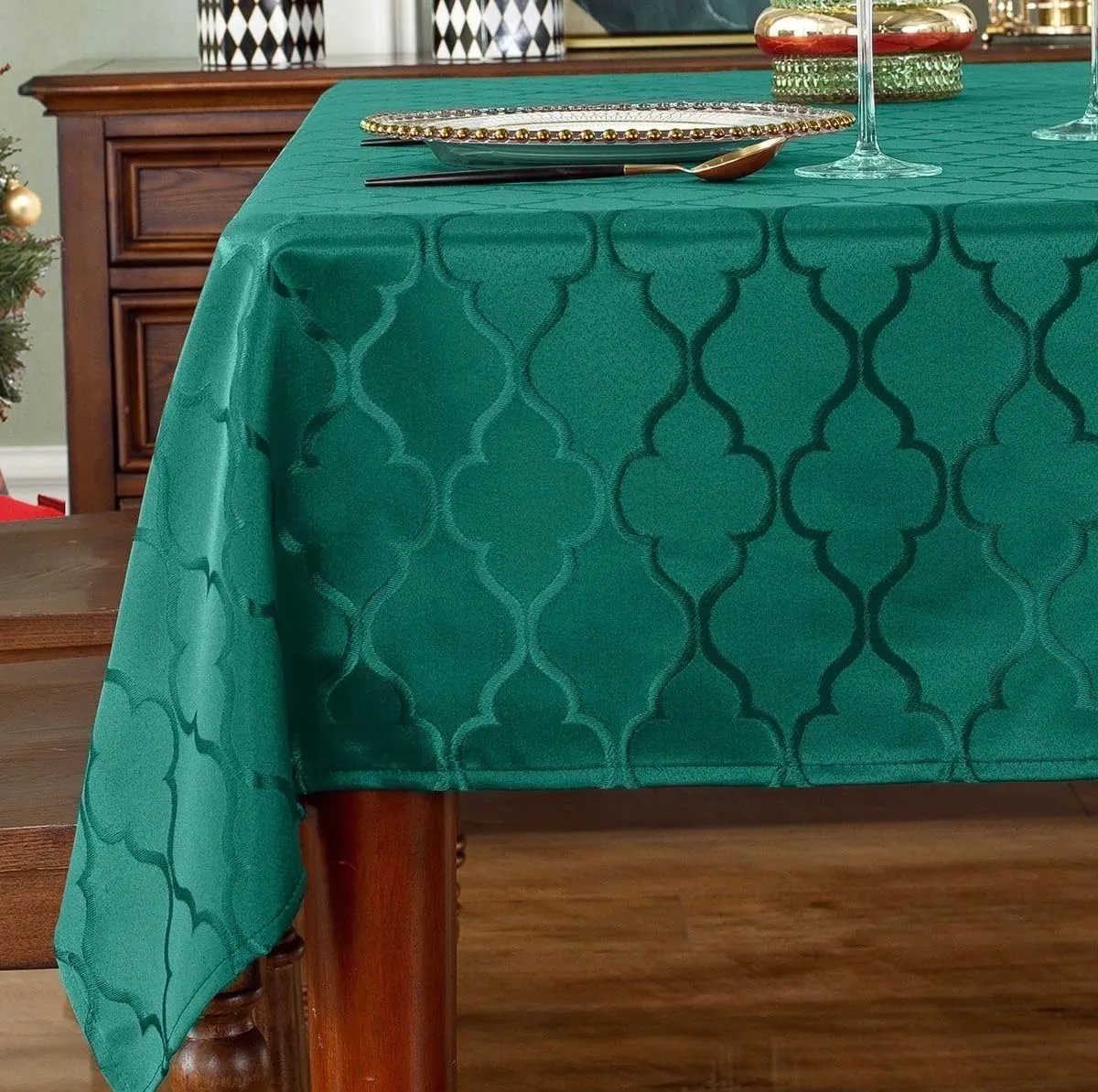 Holiday SASTYBALE Christmas Tablecloth Damask Fabric Table Cloth (Green)