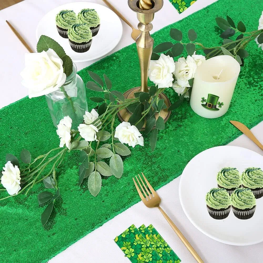B-COOL Green Sequin Table Runner: 12x72 Inch Glitter St. Patrick's Day Table Runners for Wedding Birthday Party Engagement Dining Table Decorations