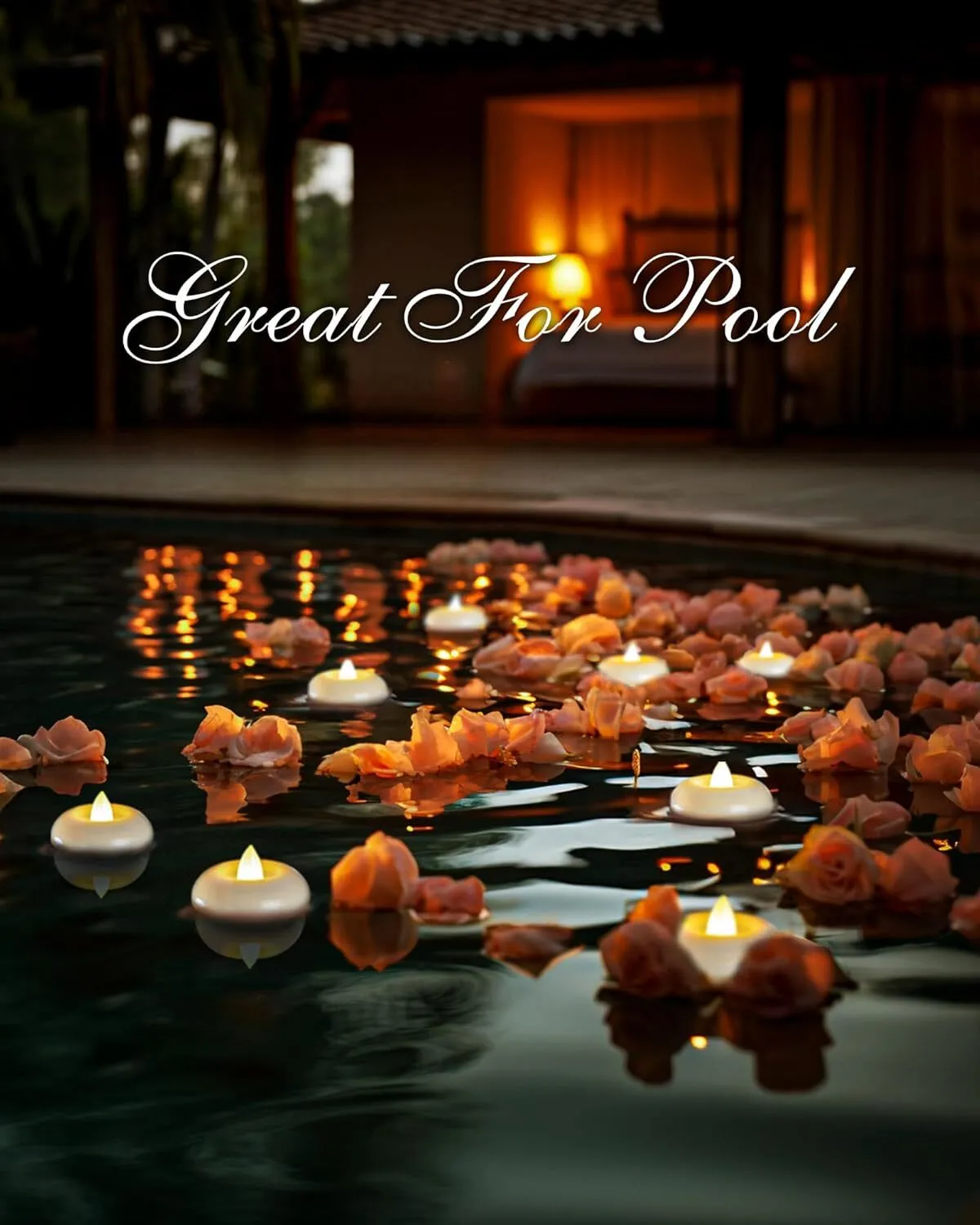2” Flameless Led Floating Candles, Plastic Battery Operated Flickering Waterproof Tea lights for Cylinder Vases, Centerpieces at Wedding, Party, Pool, Holiday (White Base)