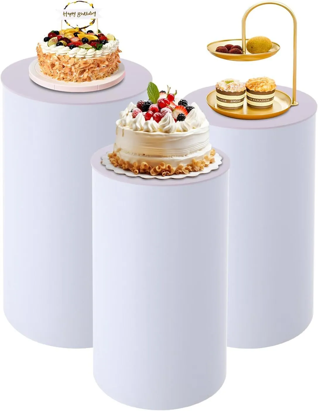 3PCS Cylinder Pedestal Stands for Party, Round Pedestal Display Plinth Pillars, Dessert Table Display Pillars for Birthday Wedding Party Decor