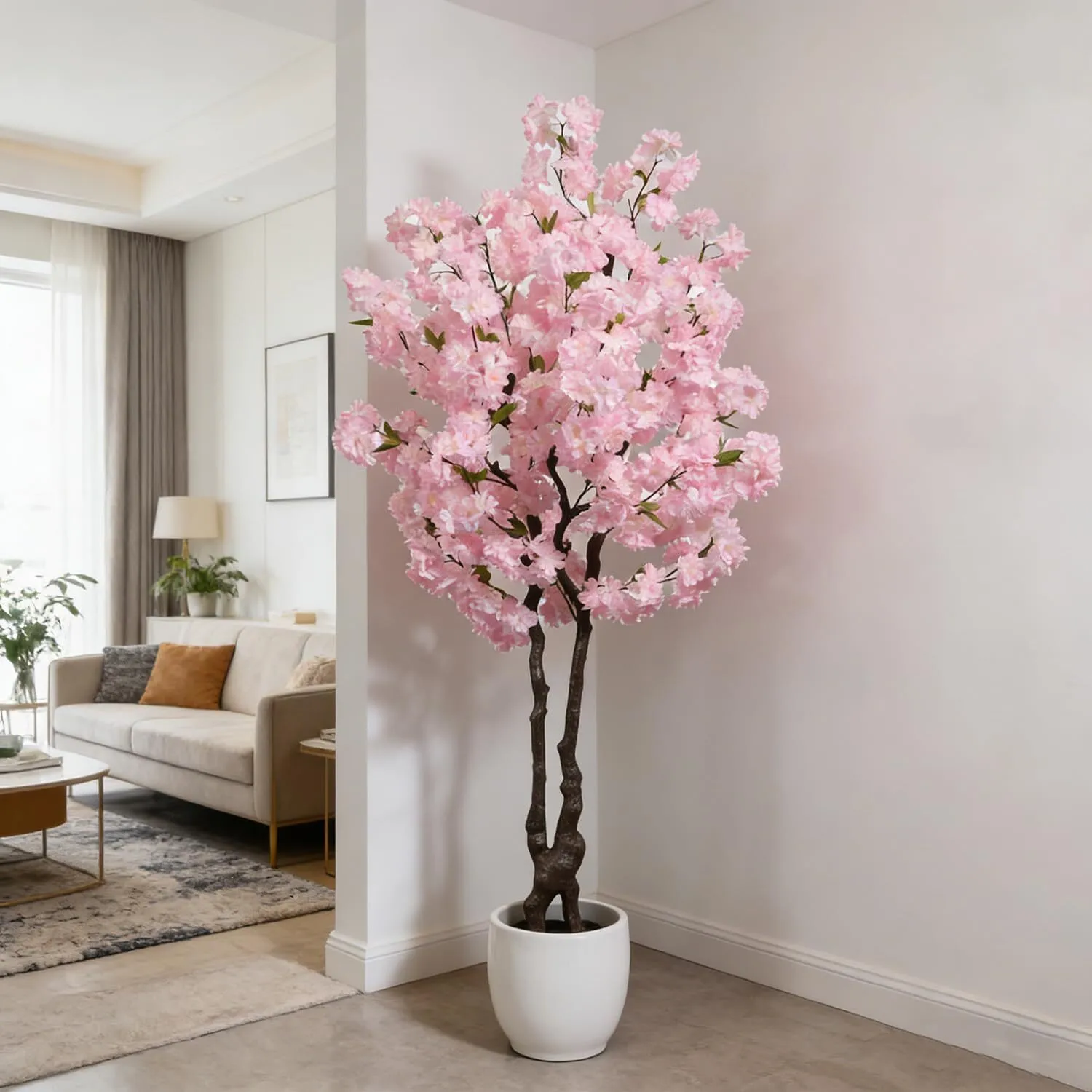 BINCUE Artificial Pink Cherry Blossom Tree Fake Tree Cherry Blossom Decor Fake Flowers Faux Flowering Tree Pink Flowers Floral for Indoor Outdoor Room Home Decor Spring Gift 6FT)