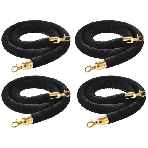 Velvet Stanchion Rope Black Carpet Party Decorations 5ft Crowd Control Velvet Ropes Safety Barrier with Gold Hook for Event Movie Theaters Grand Opening Hotel Party Supplies