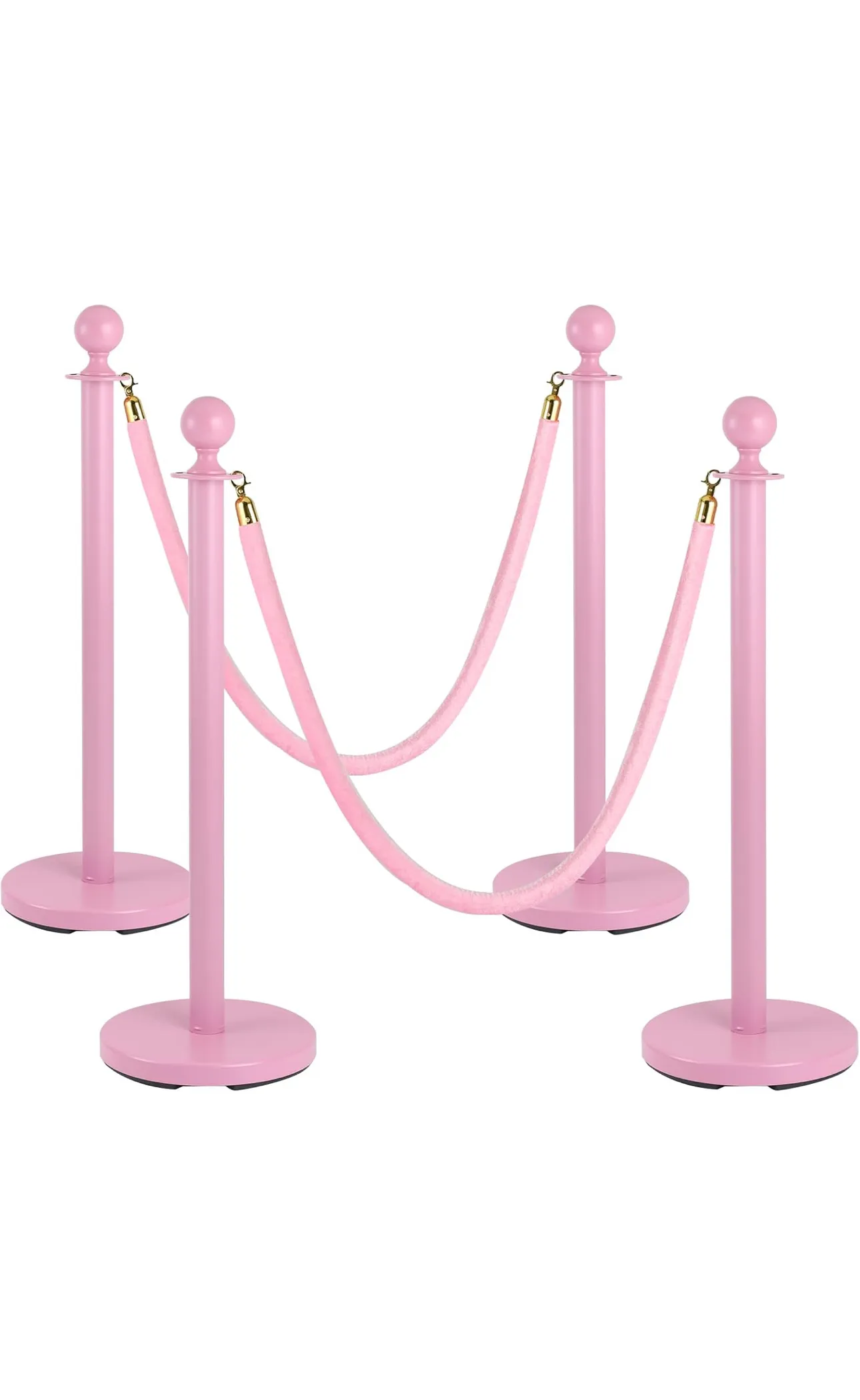 Pink Stanchion Post, 5 ft Pink Velvet Rope Pink Carpet Ropes and Poles, Stainless Steel Stanchions for Grand Opening Casino Theme Party Decorations Crowd Control Barriers