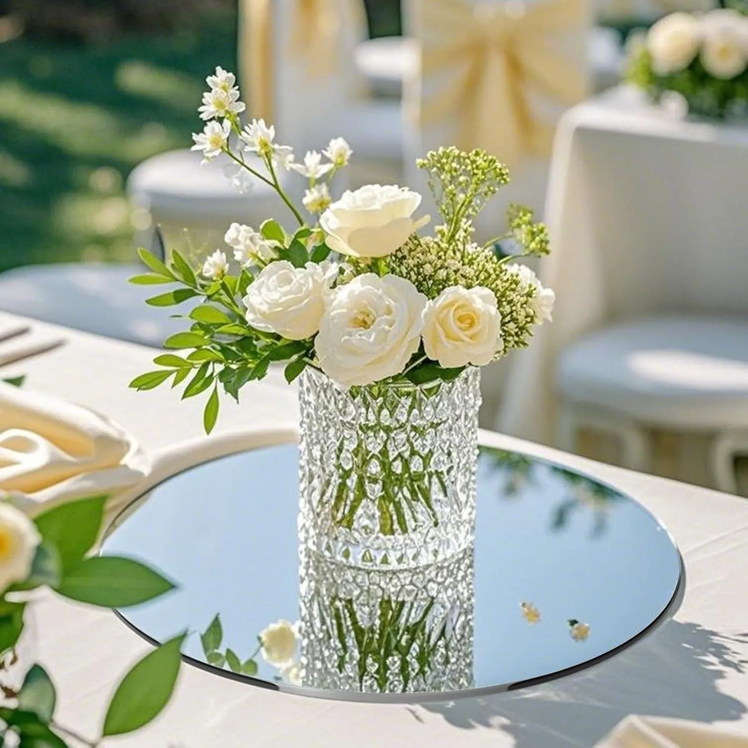 Round Mirror Centerpieces for Tables Decorations, 10" Acrylic Mirror Trays Plates for Centerpieces, Circle Mirror for Candle Plates Mirrors for Table Centerpieces Wedding Decorations