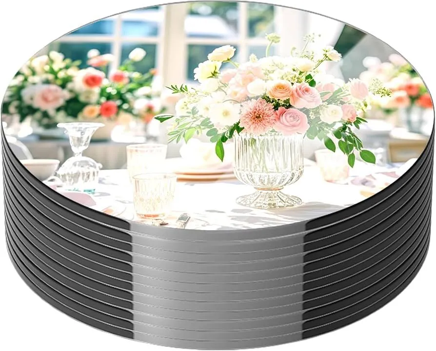 Round Mirror Centerpieces for Tables Decorations, 10" Acrylic Mirror Trays Plates for Centerpieces, Circle Mirror for Candle Plates Mirrors for Table Centerpieces Wedding Decorations