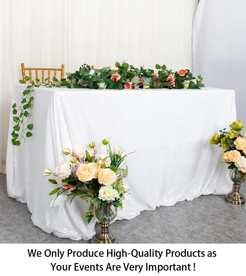 ShinyBeauty White Sequin Tablecloth Rectangle 90x132 White Glitter Table Cloth Wedding Table Cover Shimmer Table Linen for Dining Sparkle Table Cover for Party Decoration
