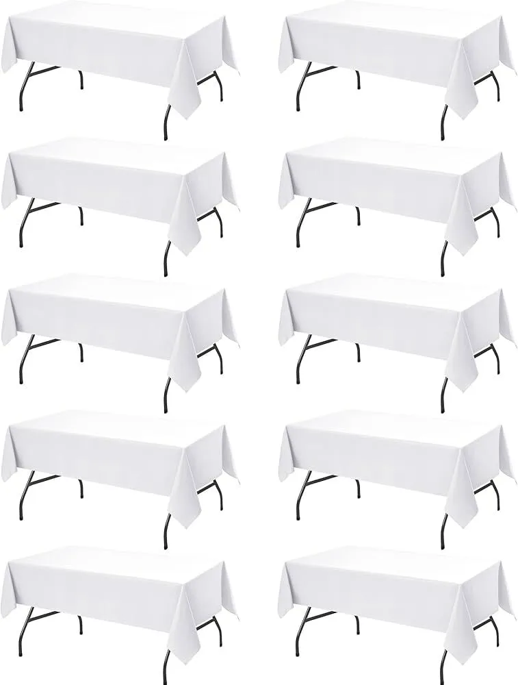 White Tablecloths for Rectangle Tables, 70 x 120 Inches, Stain-Resistant Polyester Fabric for 6 Foot Tables - Washable Table Covers for Weddings, Banquets, Birthday Parties, Events