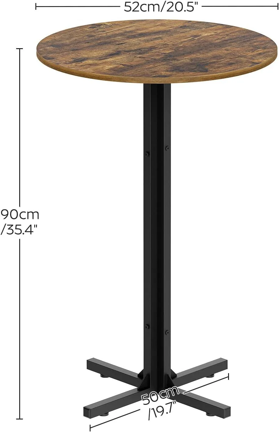 Round Bar Table Set of 4, Counter Height Pub Table, Bar Height Cocktail Table, Versatile Use, for Dining Room, Kitchen, Bar, Pub, Cafe, Rustic Brown