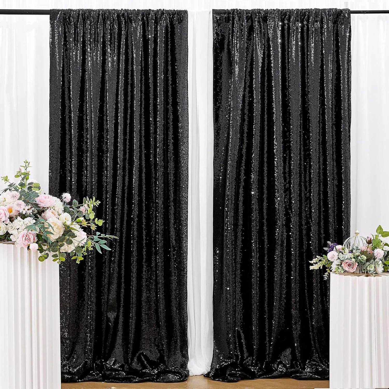 Black Sequin Backdrop Curtains 