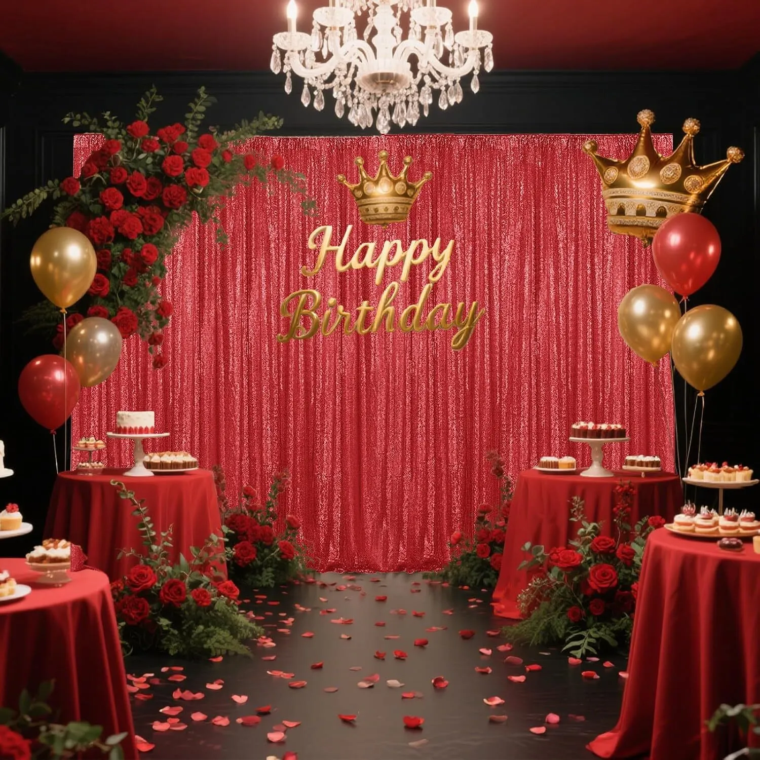 Red Sequin Backdrop Curtain 2FTx8FT Glitter Photography Backdrop for Party Wedding Birthday Christmas Decorations