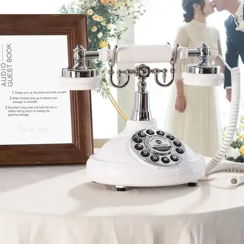 Vintage Wedding Guestbook Telephone - Retro Black Rotary Dial with Golden Accents, Ideal for Outdoor Parties & Events, Includes Frame and Message Card, Wedding Guestbook Table Decorations