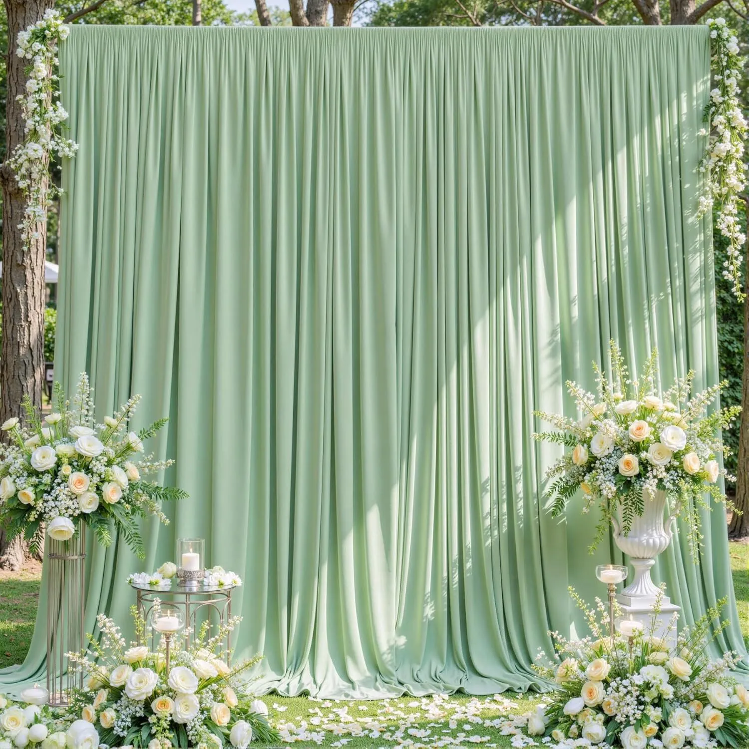 Two Sage Green Panel Backdrop Curtain for Parties Wrinkle Free Dark Green Photo Curtains Backdrop Drapes Fabric Decoration for Baby Shower Birthday Party Photography 5ft x 10ft, 2 Panels