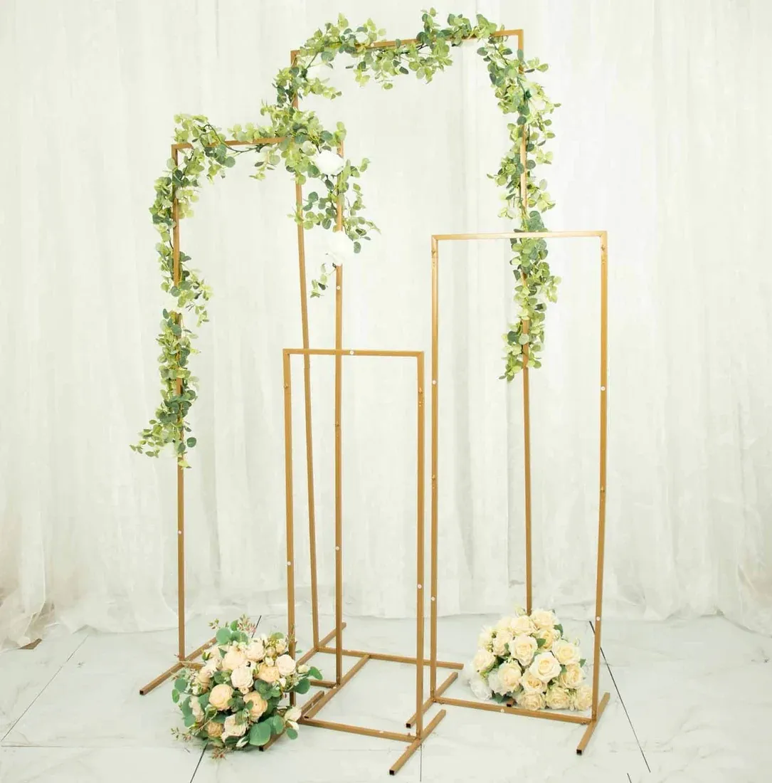 Set of 4 Gold Metal Frame Wedding Arch, Rectangular Backdrop Stand, Floral Display Frame 3.5ft, 4.5ft, 5.5ft, 6.5ft