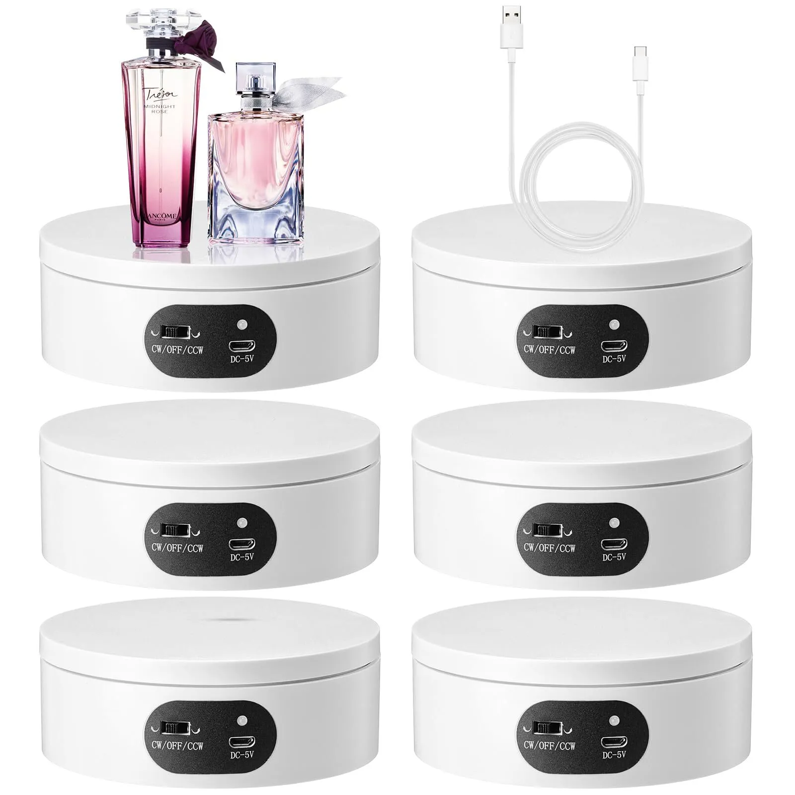 Hoteam Turner Cup Rotating Display Stand for Epoxy Glitter Tumbler Display Turner 360 Degree Tumbler Spinner Automatic Spinning Rotating Platform Mute Photography Turntable(White,10 Pcs) With Batteries