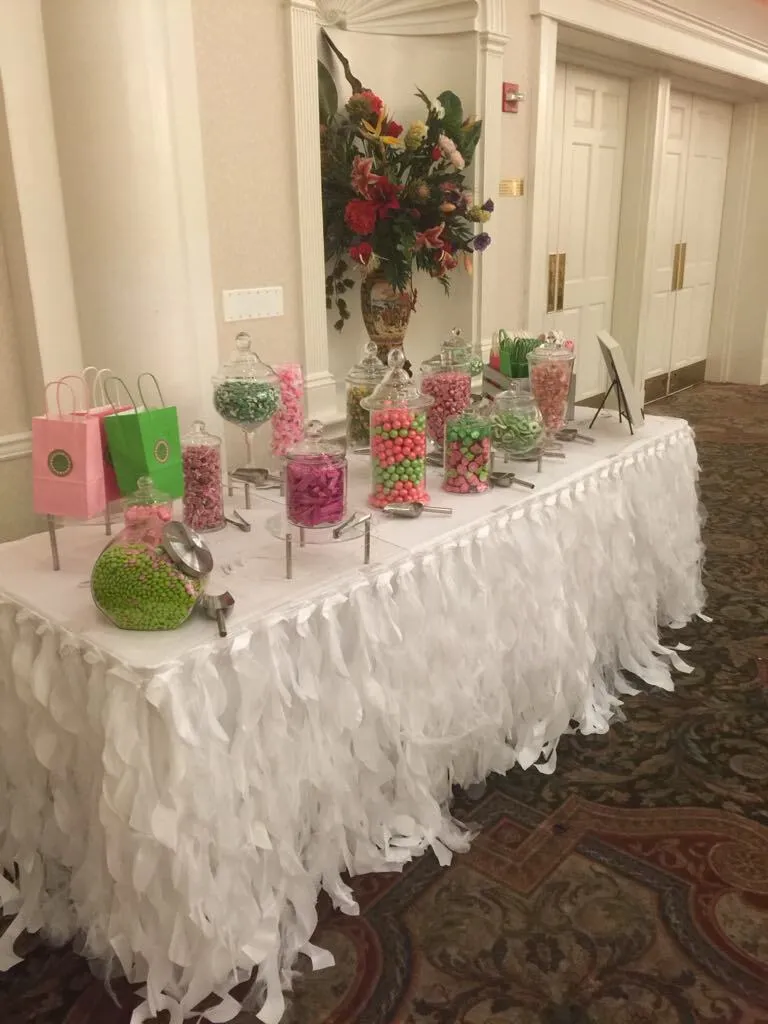White Tulle Curly Willow Table Skirt for 6ft Rectangular Table 