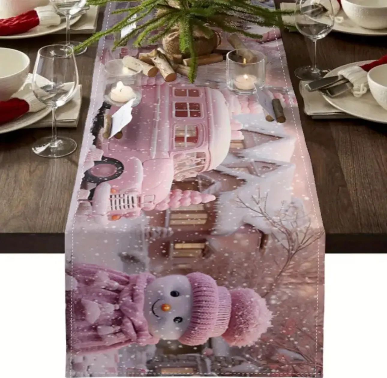 Holiday Washable Polyester Fiber Christmas Table Runner 