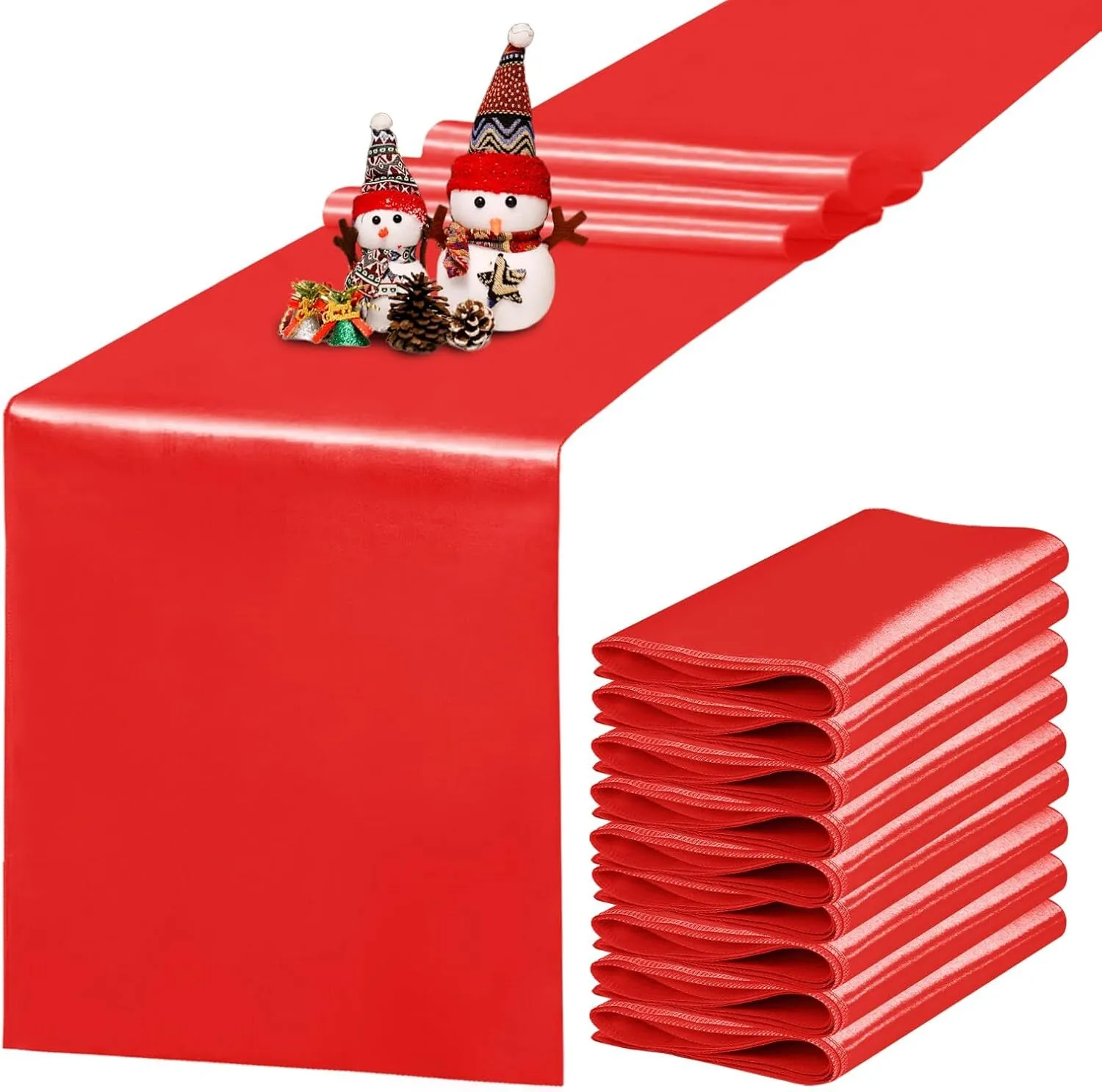 10 Pack Satin Table Runner 12 x 108 Inch Long Red Silk Table Runner for Wedding Party Banquet Birthday Decoration