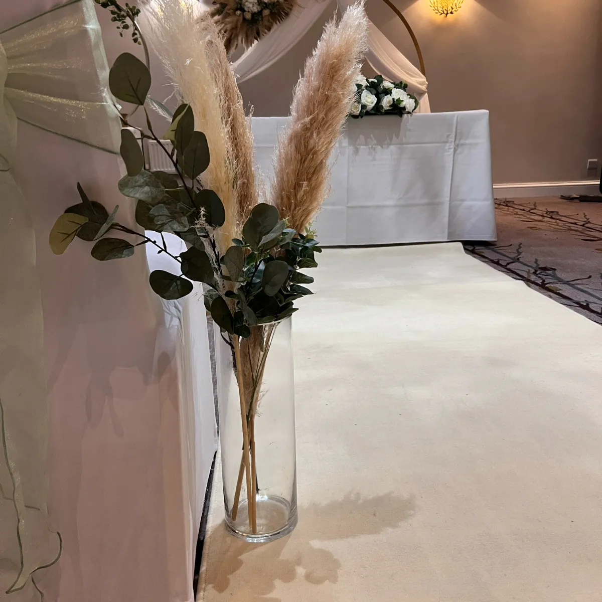 Rustic tall Vase with pampas and eucalyptus