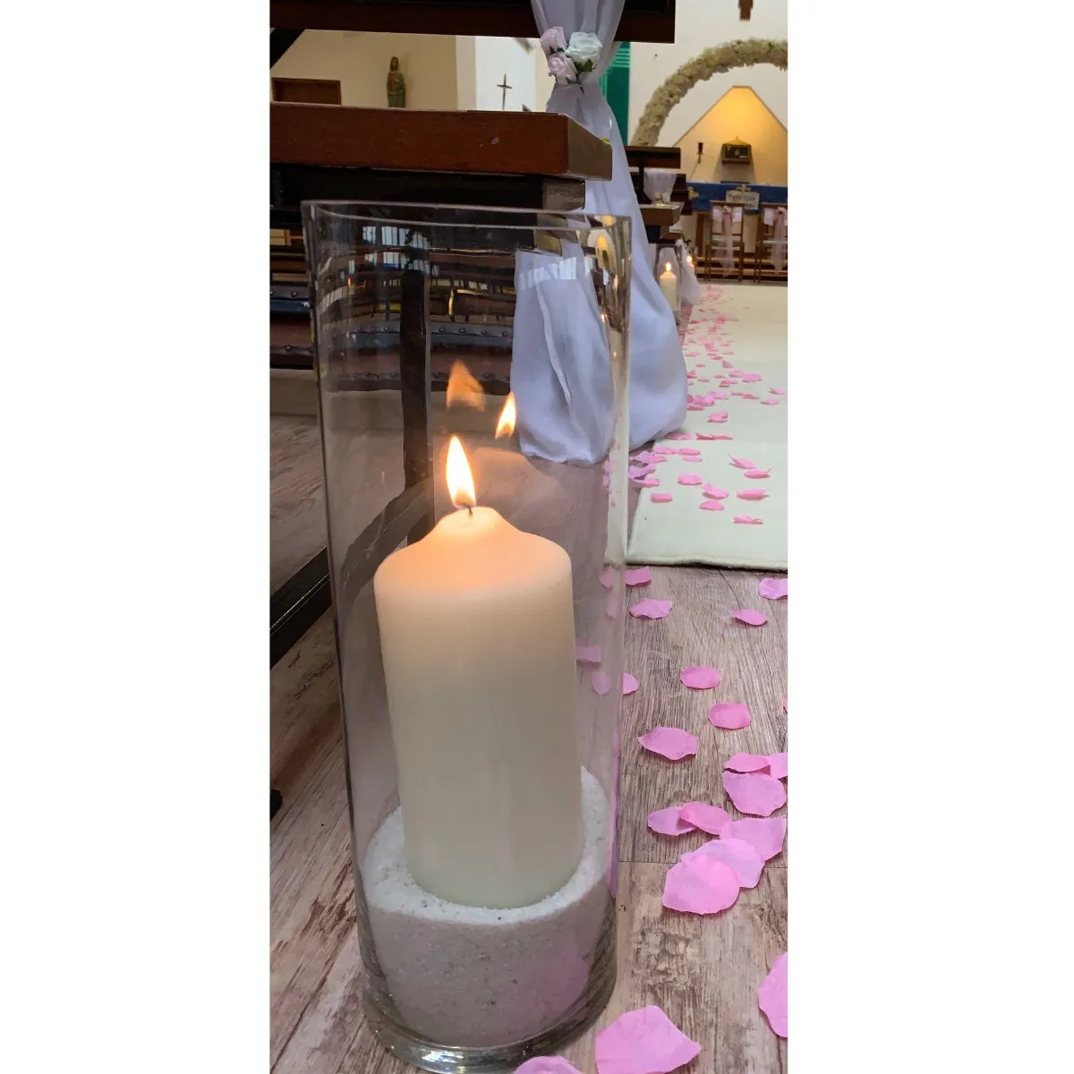 Simple White Sand & Candle Vase Display For Hire