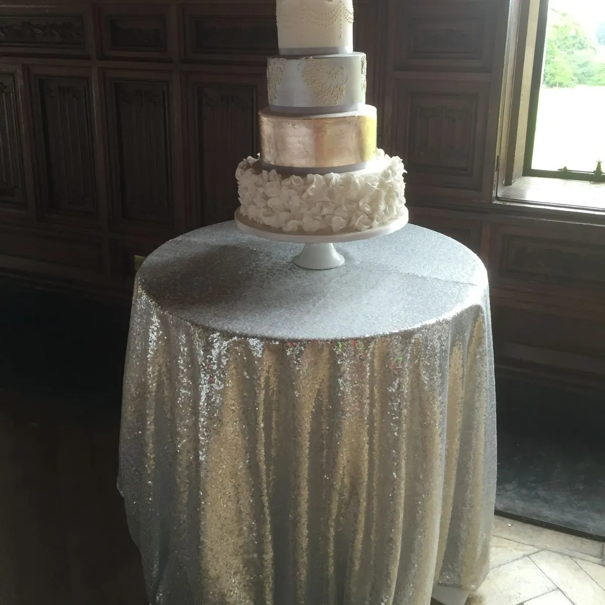 Silver Sequin Round Tablecloth Hire