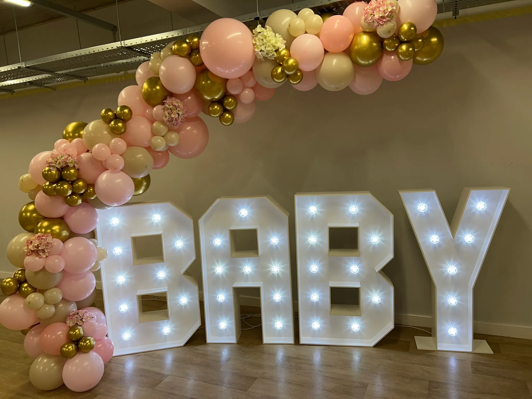 Light Up BABY Letters & Demi Balloon Arch - Baby Shower Bundle