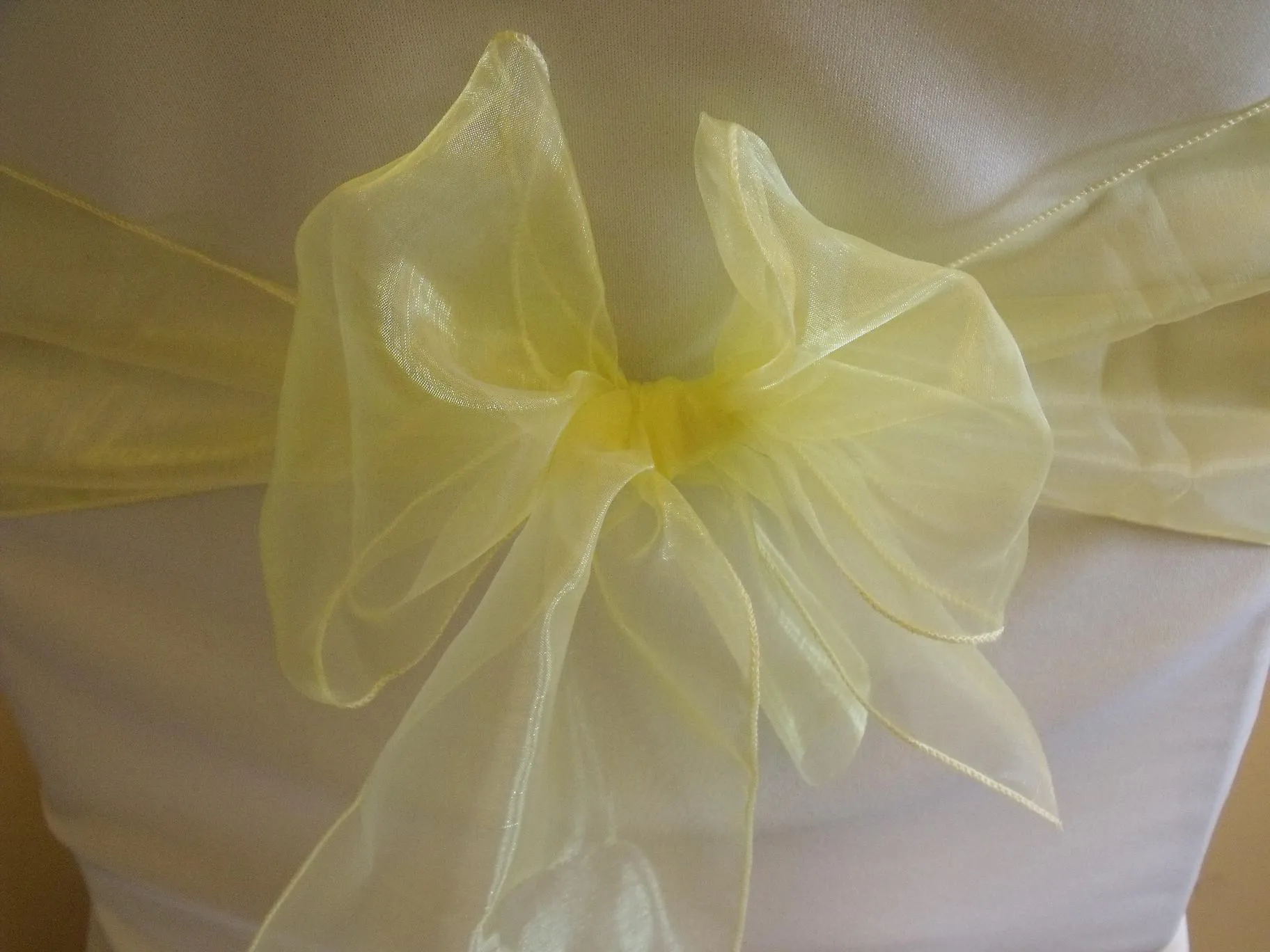 Pale Yellow Organza Chair Sash Hire 