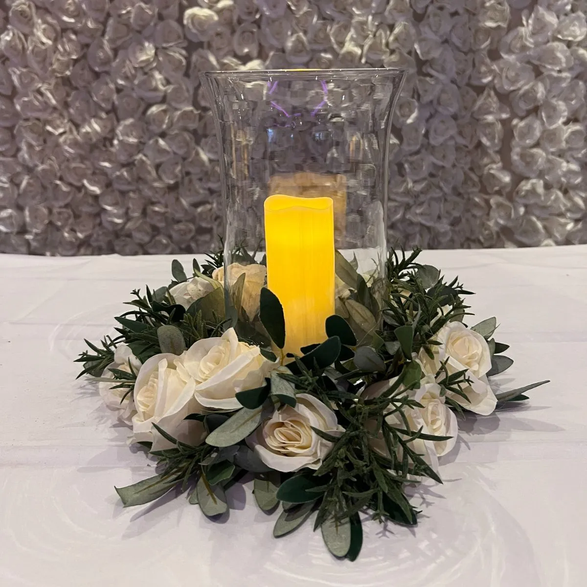 Hurrican Vase, Candle & Wreath Centrepiece