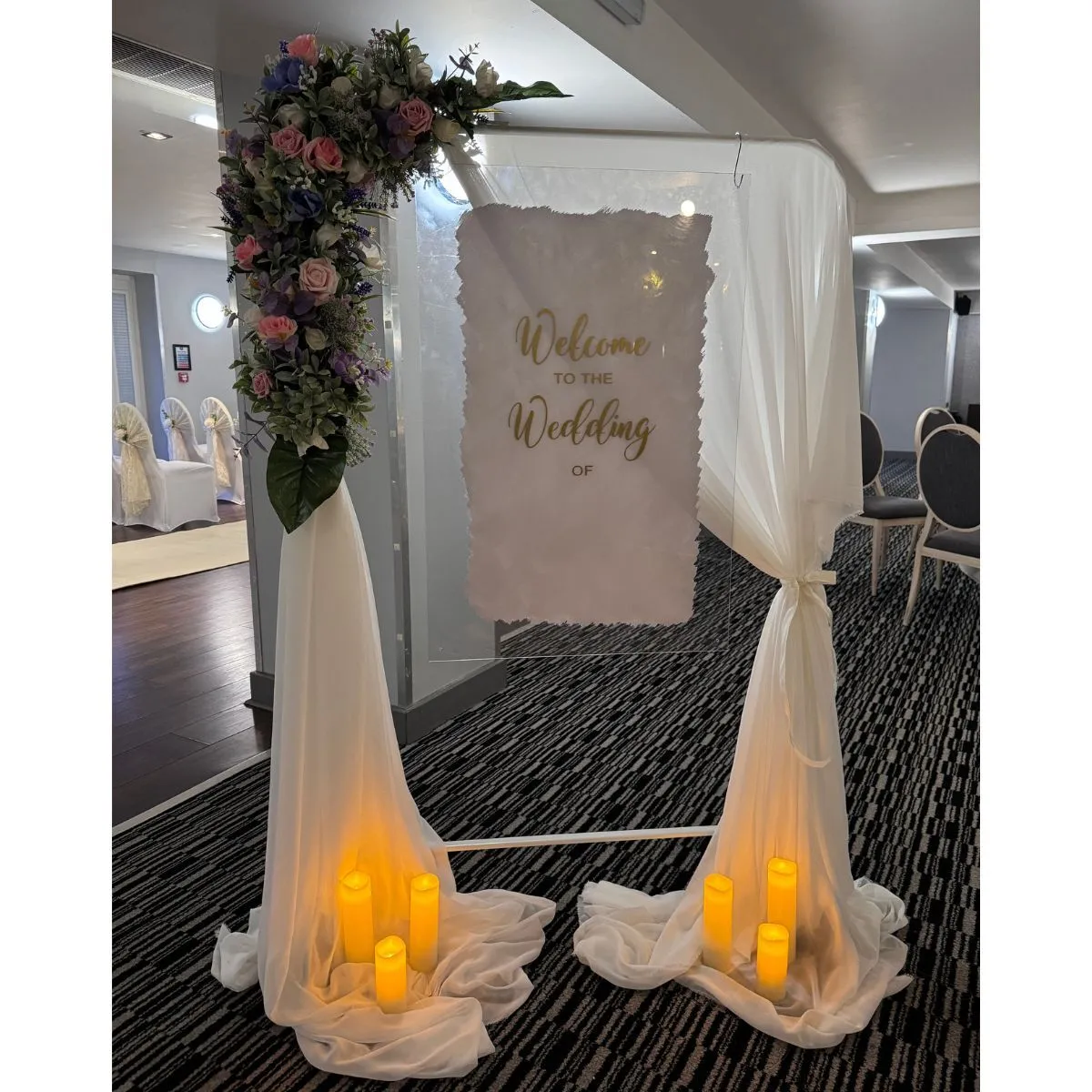 Pink & Purple Candlelit Personalised Welcome Sign For Hire