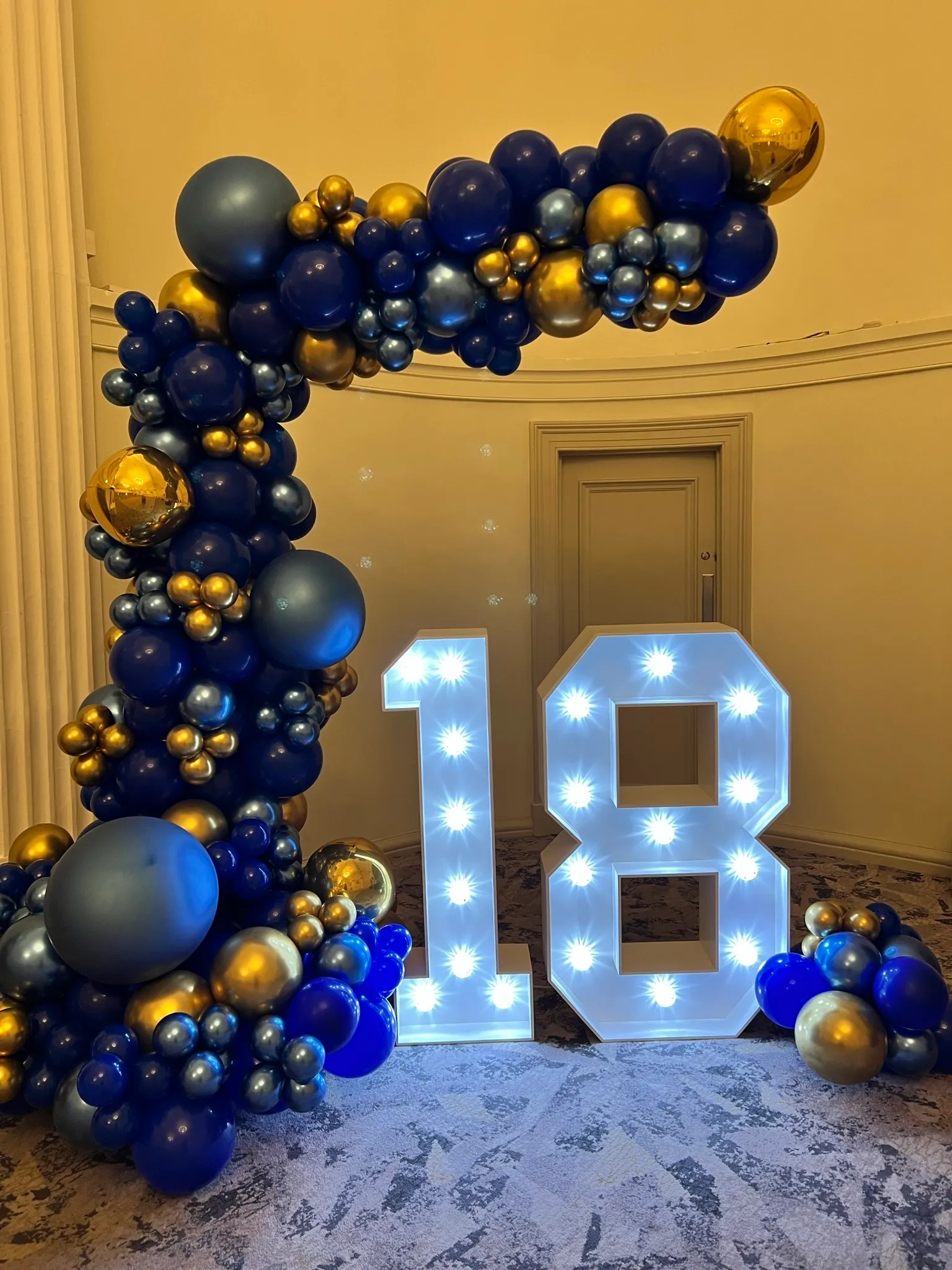 Sapphire Blue Demi Balloon Arch with Double Light Up Numbers