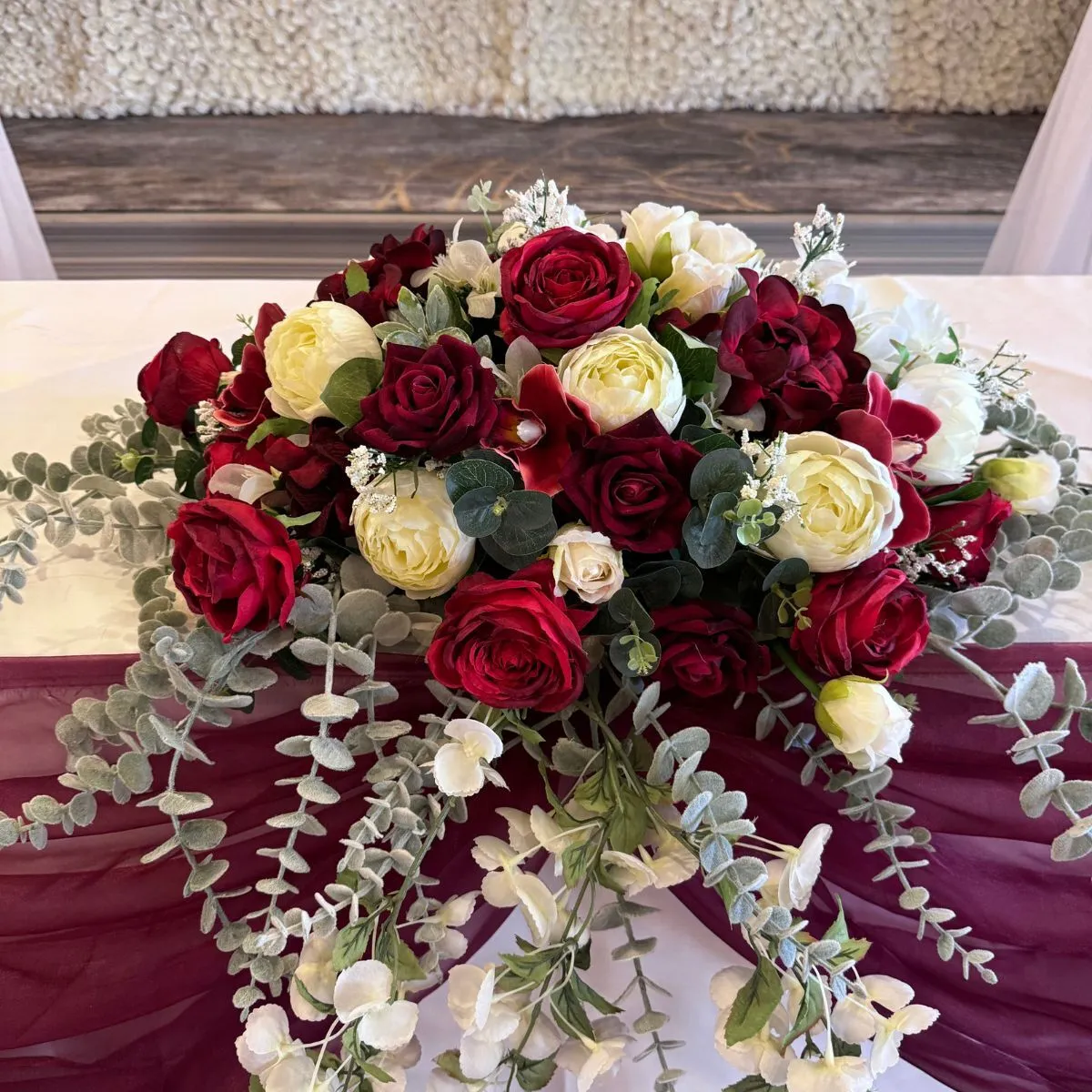 Red & White Low And Long Flower Arrangement