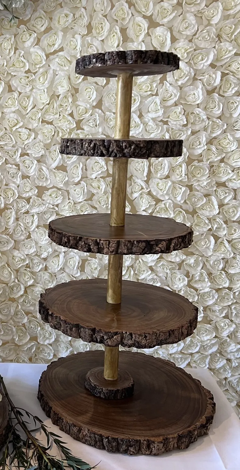 5 Tier Log Slice Rustic Cake & Cupcake Stand Display - For Hire