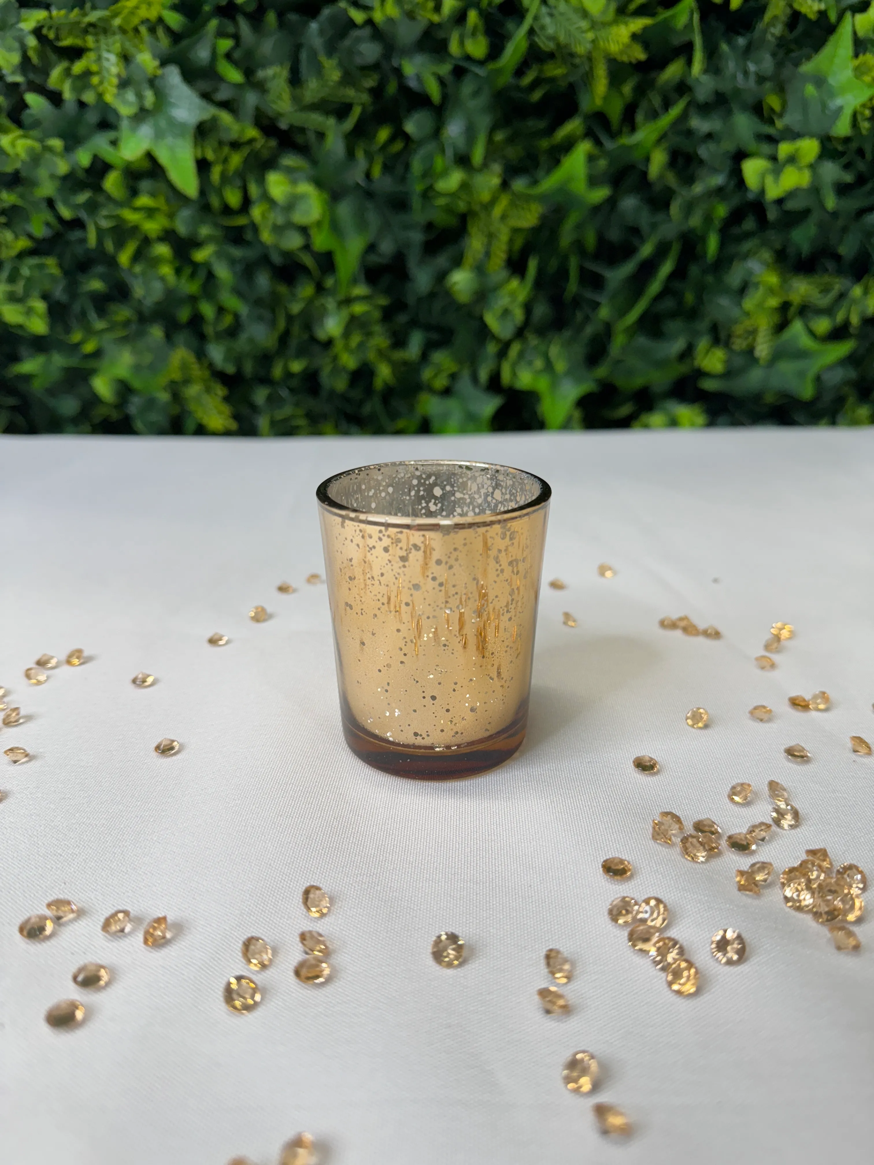 Small Gold Glass Tea Light Holder