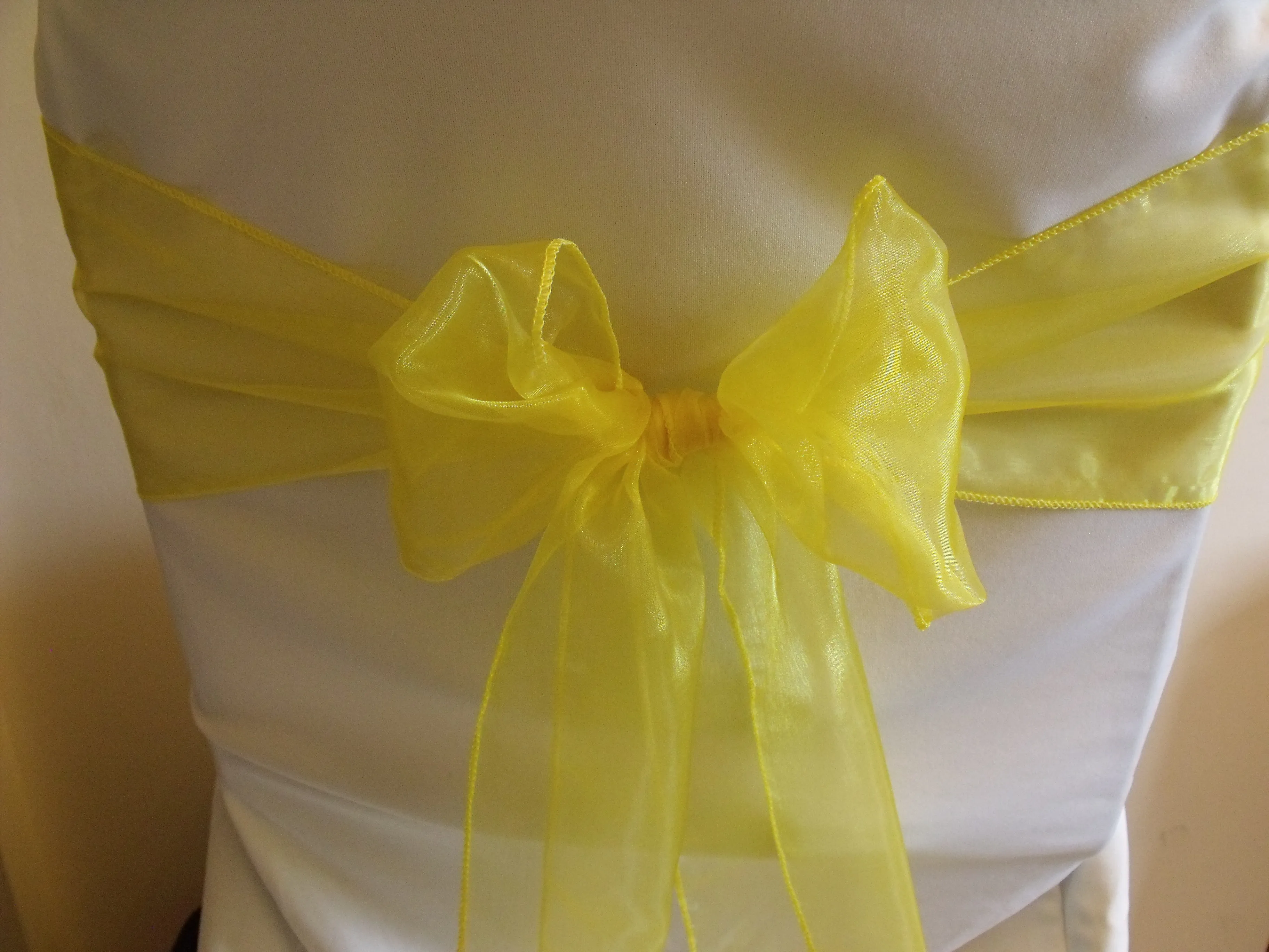 Bright Yellow Organza Chair Sash Hire