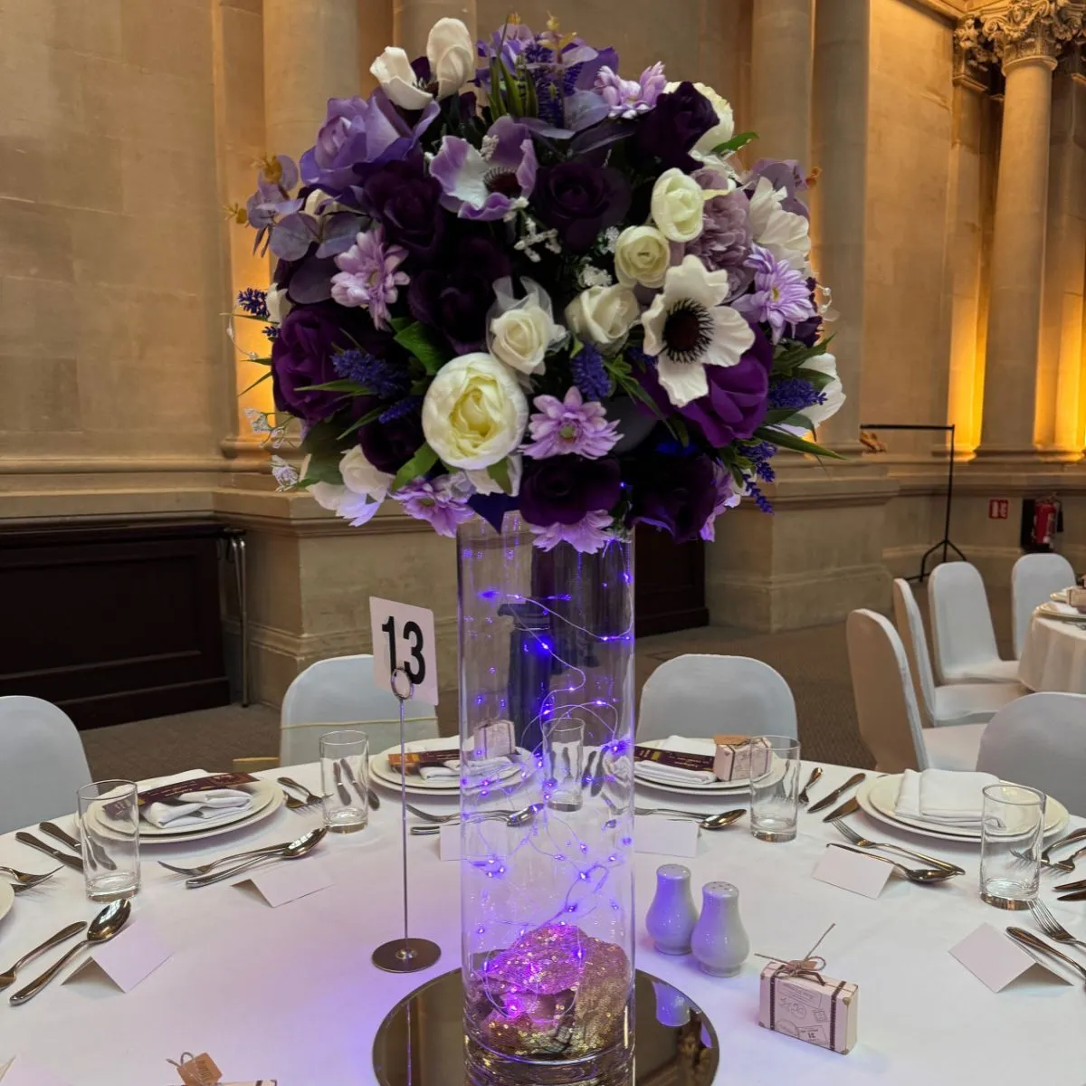 Purple Glow Vase Flower Centrepiece For Hire
