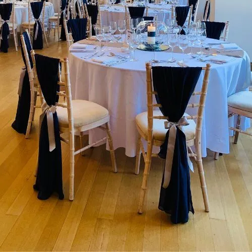 Navy Blue Vertical Chair Drape Hire