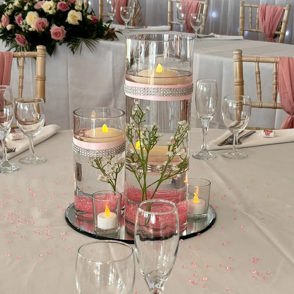 Pink Floating Candle Vase Centrepiece For Hire