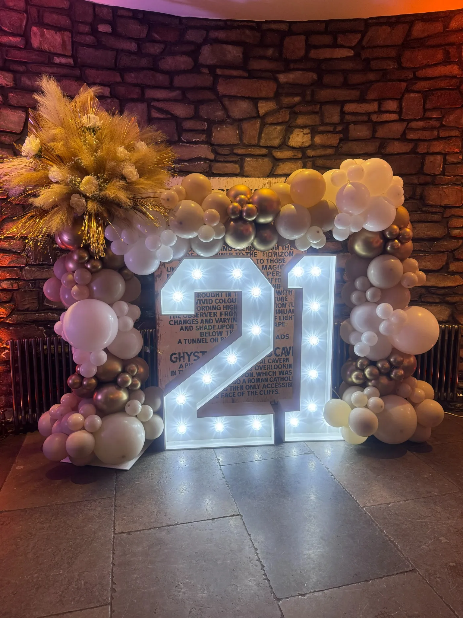 Nude & Blush Balloon Arch with Double Light Up Numbers