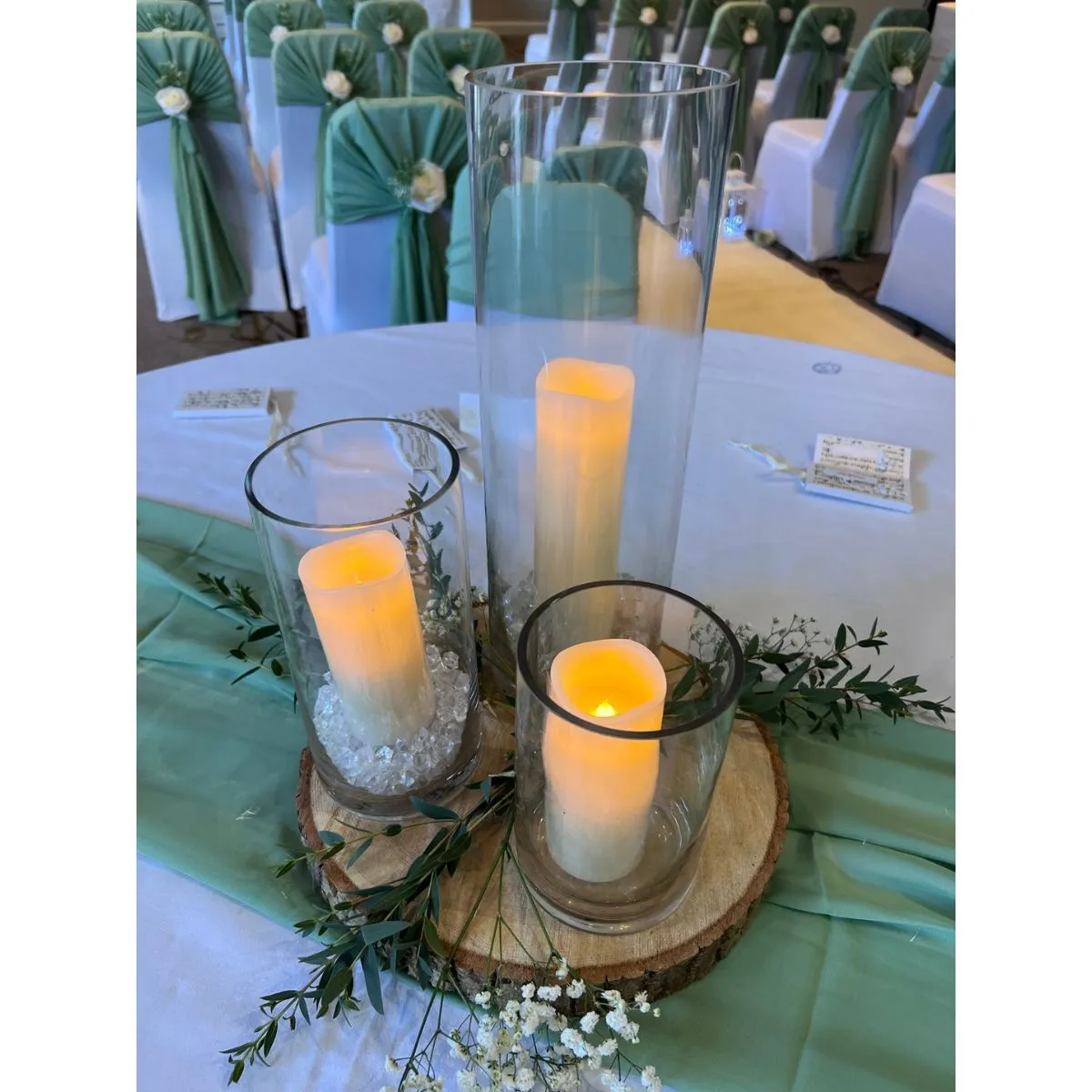 Rustic Candle & Log Centrepiece For Hire