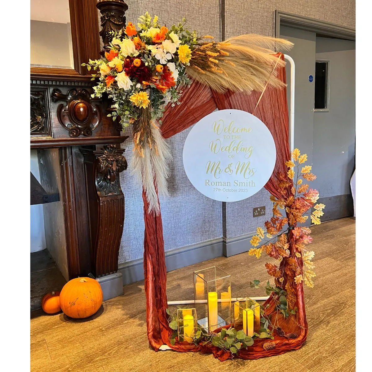 Autumnal Candlelit Personalised Welcome Sign For Hire