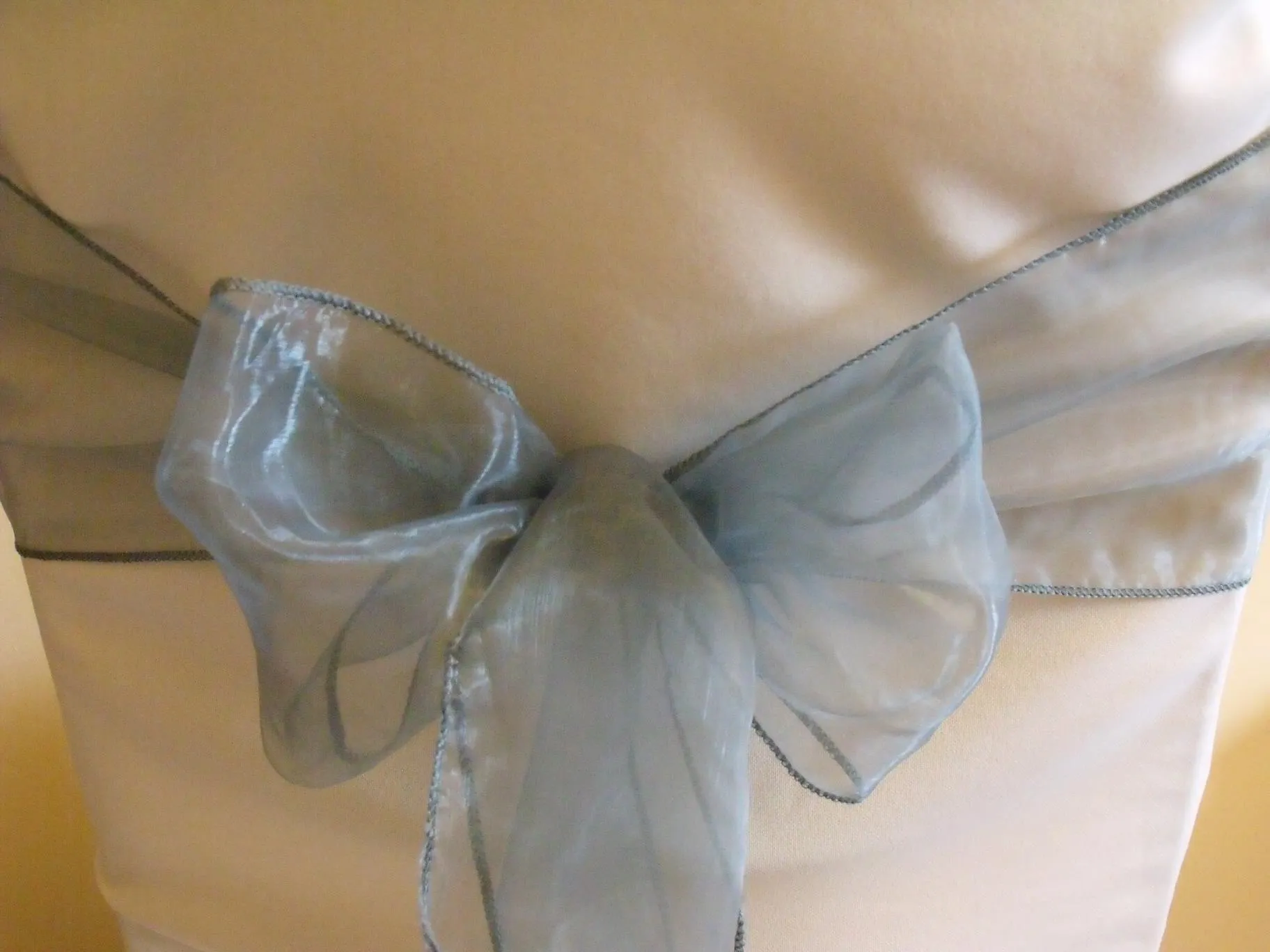 Blue Silver Organza Chair Sash Hire