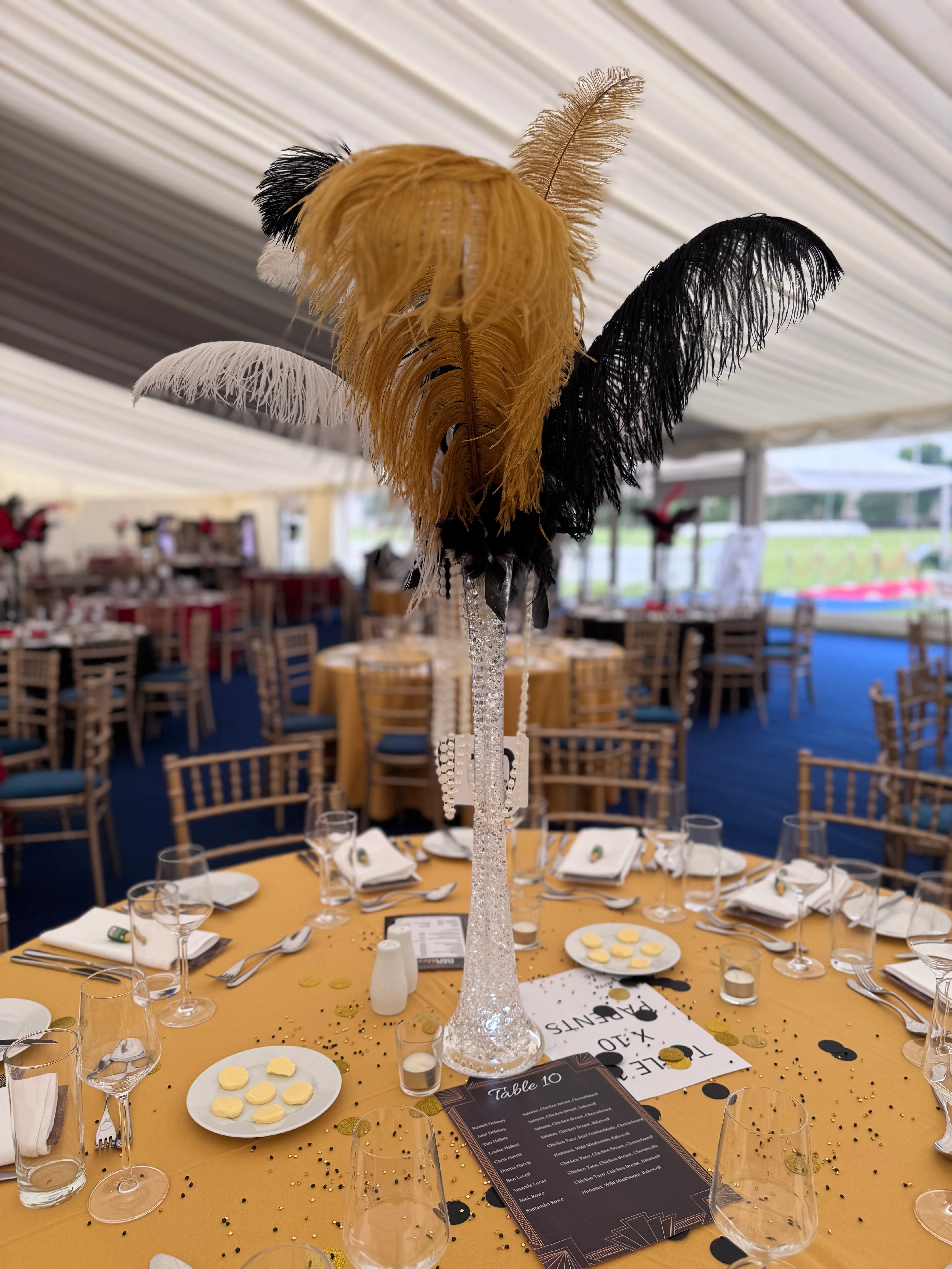 Gold, White & Black Sequine Feather Centrepiece