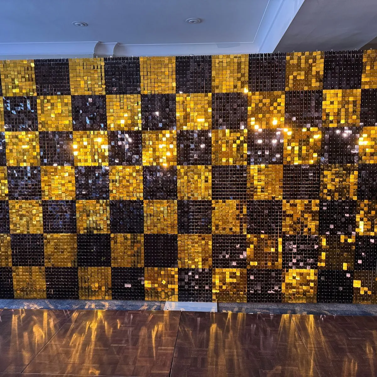 8ft by 16ft Black and Gold Sequin Wall Backdrop