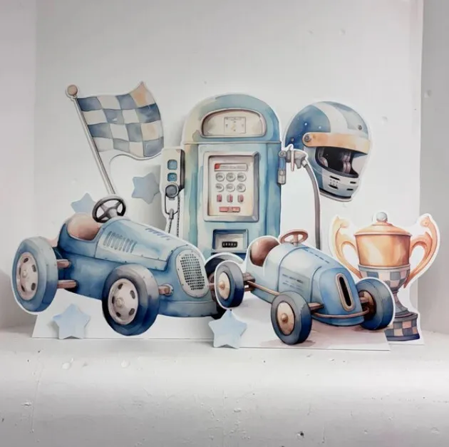 Blue Race Car Themed Foam Prop Hire