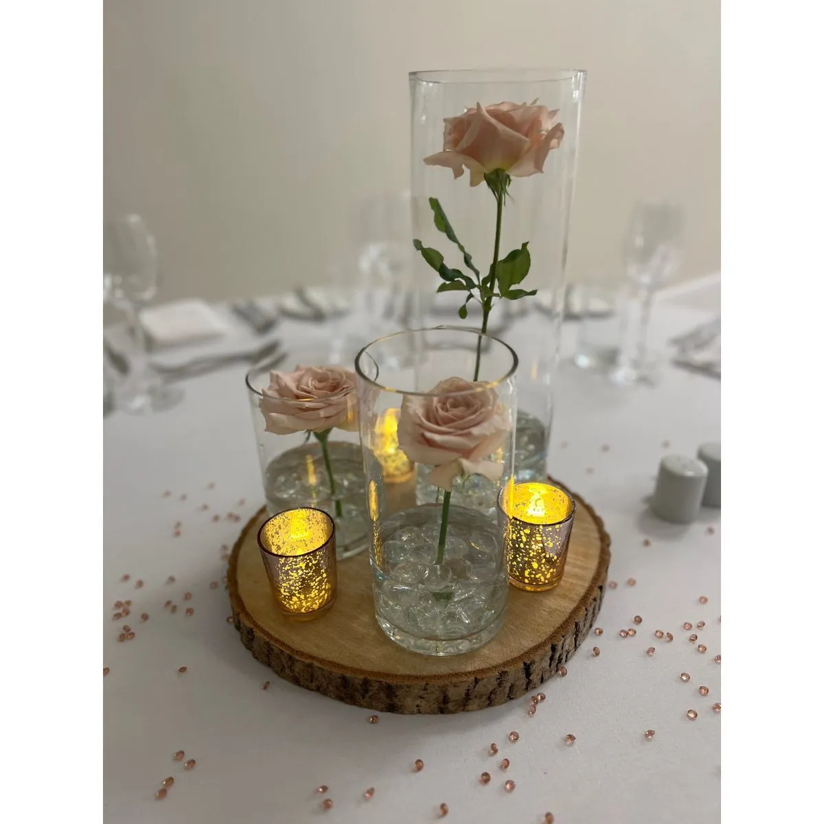 Blush Rose Vase & Candle Centrepiece