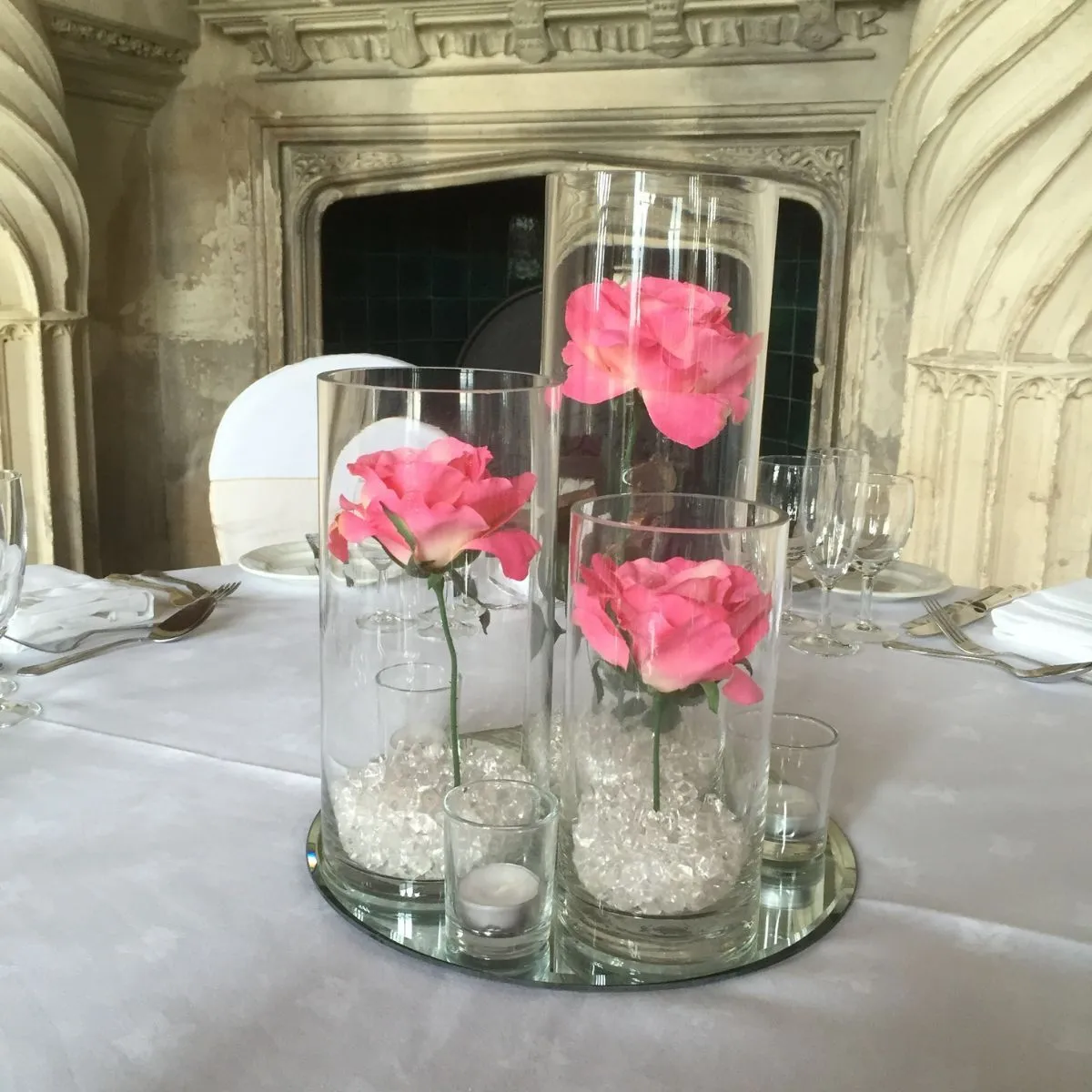 Classic Pink Rose & Vase Centrepiece For Hire