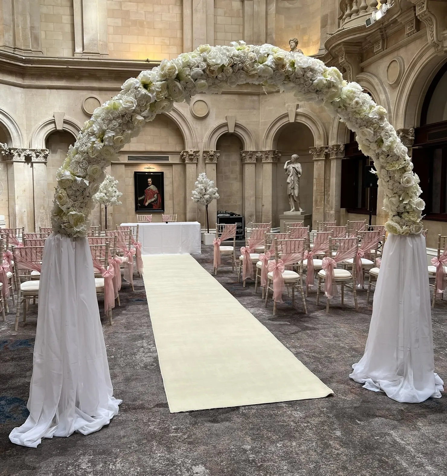 Luxury Rose Ivory Flowers with white draping Archway
