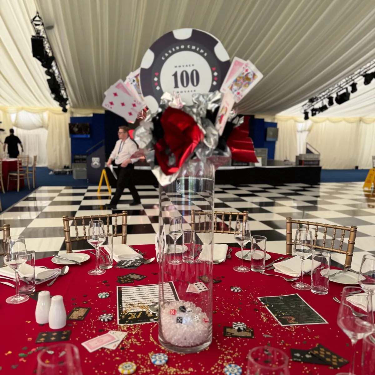 Casino Royale Poker Chips & Cards Table Centrepiece For Hire