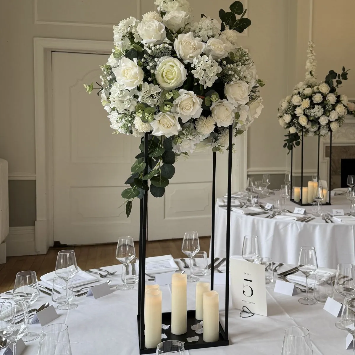 Black, White & Sage Flower Stand Centrepiece